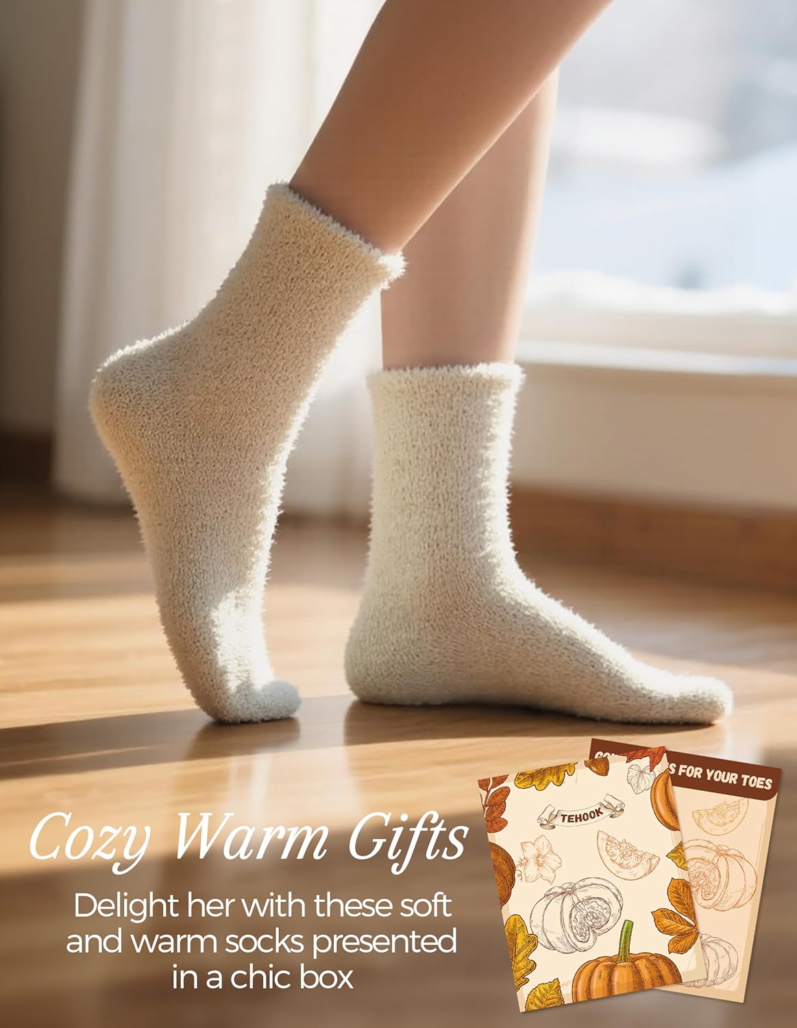TEHOOK Warm & Cozy Gifts for Women, Stocking Stuufers, Fluffy Fuzzy Plush Sleeping Slipper Socks - Soft Warm Fabric