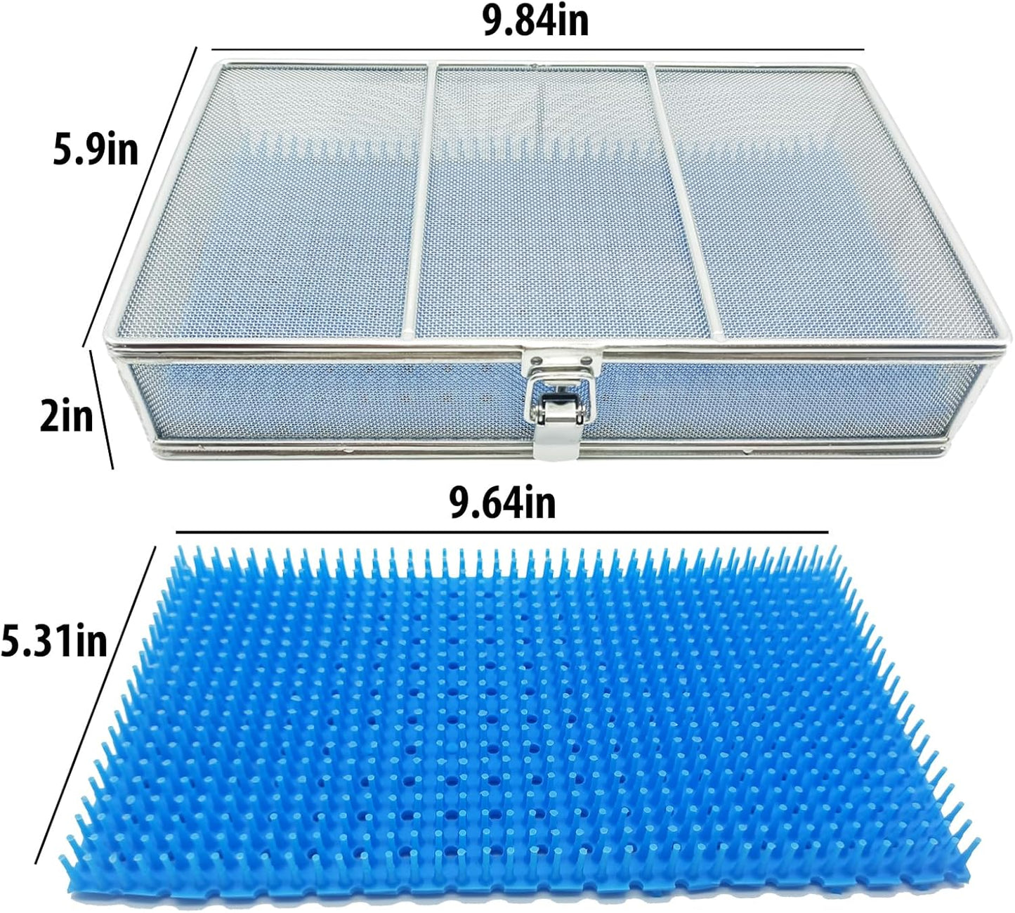 Sterilization Tray with Lid & Silicone Mat – 9.84"x5.9"x2" (25x15x5cm), 304 Stainless Steel Instrument Tray – Perforated Mesh Instrument Basket for Medical, Surgical, Dental Clinics, Hospitals & Labs