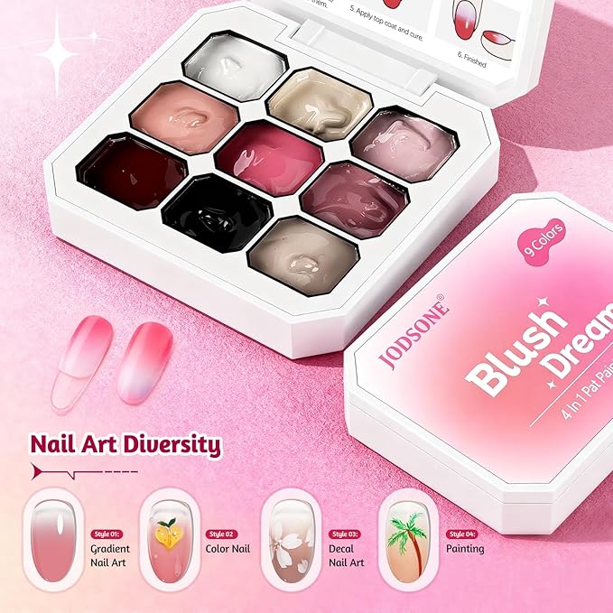 JODSONE 9 Colors ombre nails gradient gel Blush Effect Gel Nail Polish Set Painting Nail Art Design Gel for Nail Salon