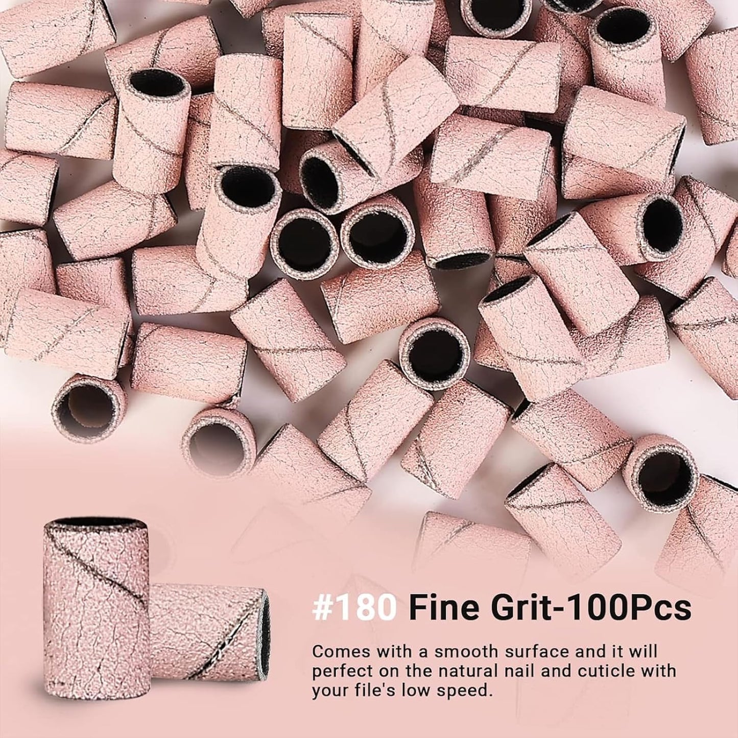 MelodySusie 100 Pcs Nail Drill Bits Sanding Bands for Nail Drill 180 Fine Grit Nail File Sanding Bands for Acrylic Nails Gel Manicures and Pedicure