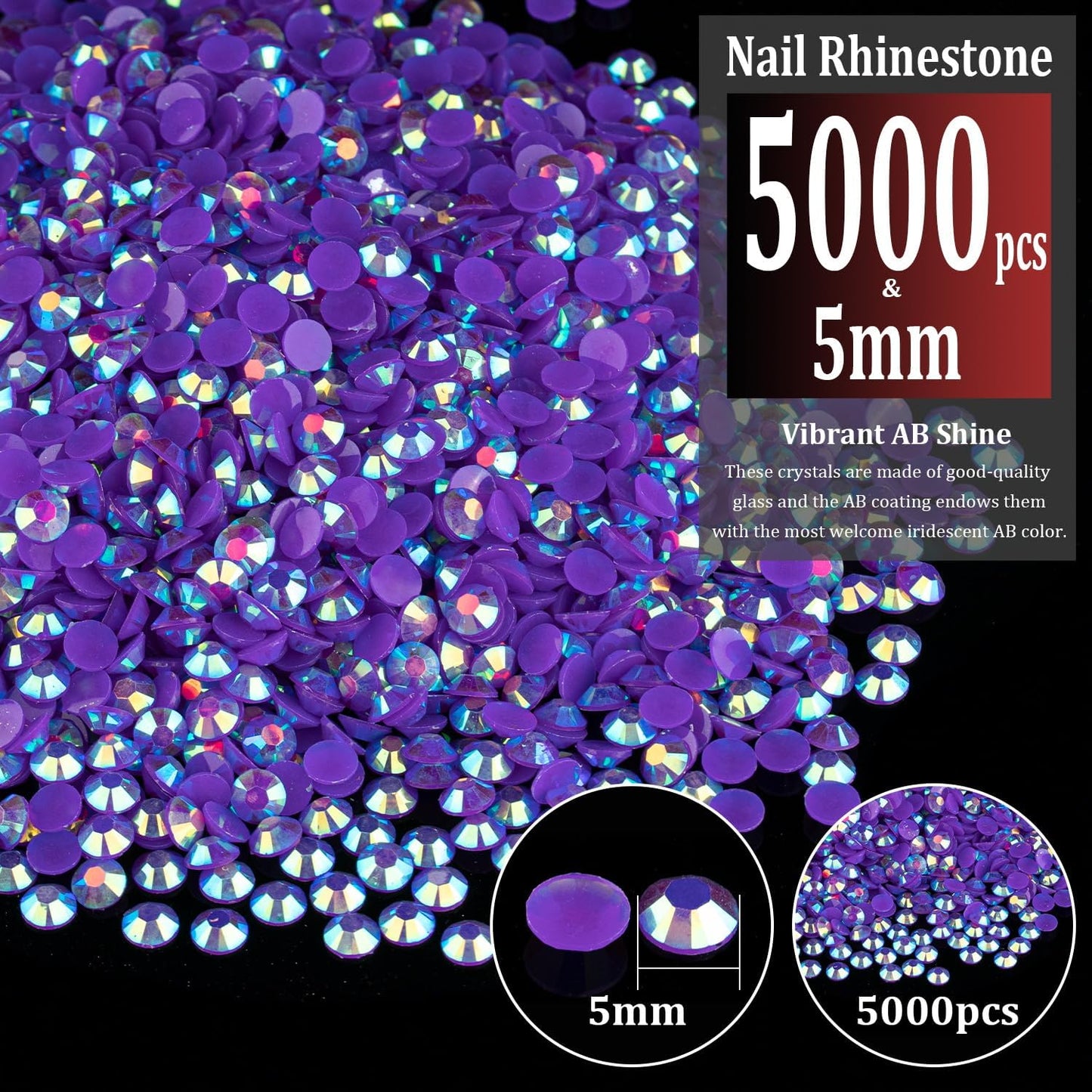 5000pcs 5mm Resin Rhinestones Bulk, Dark Purple AB Flatback Round Jelly Rhinestones Bedazzling Non Hotfix Crystal Gems Large Quantity Wholesale for DIY Crafts Clothes Tumblers Face Makeup Manicure