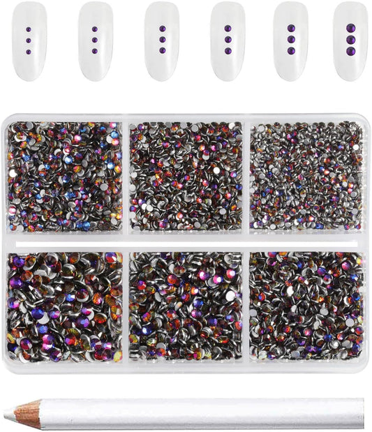 Beadsland 7200pcs Flatback Rhinestones,Blue Rhinestone Nail Gems Round Crystal Rhinestones for Crafts,Mixed 6 Sizes with Wax Pencil Kit, SS3-SS10,Blue Volcano