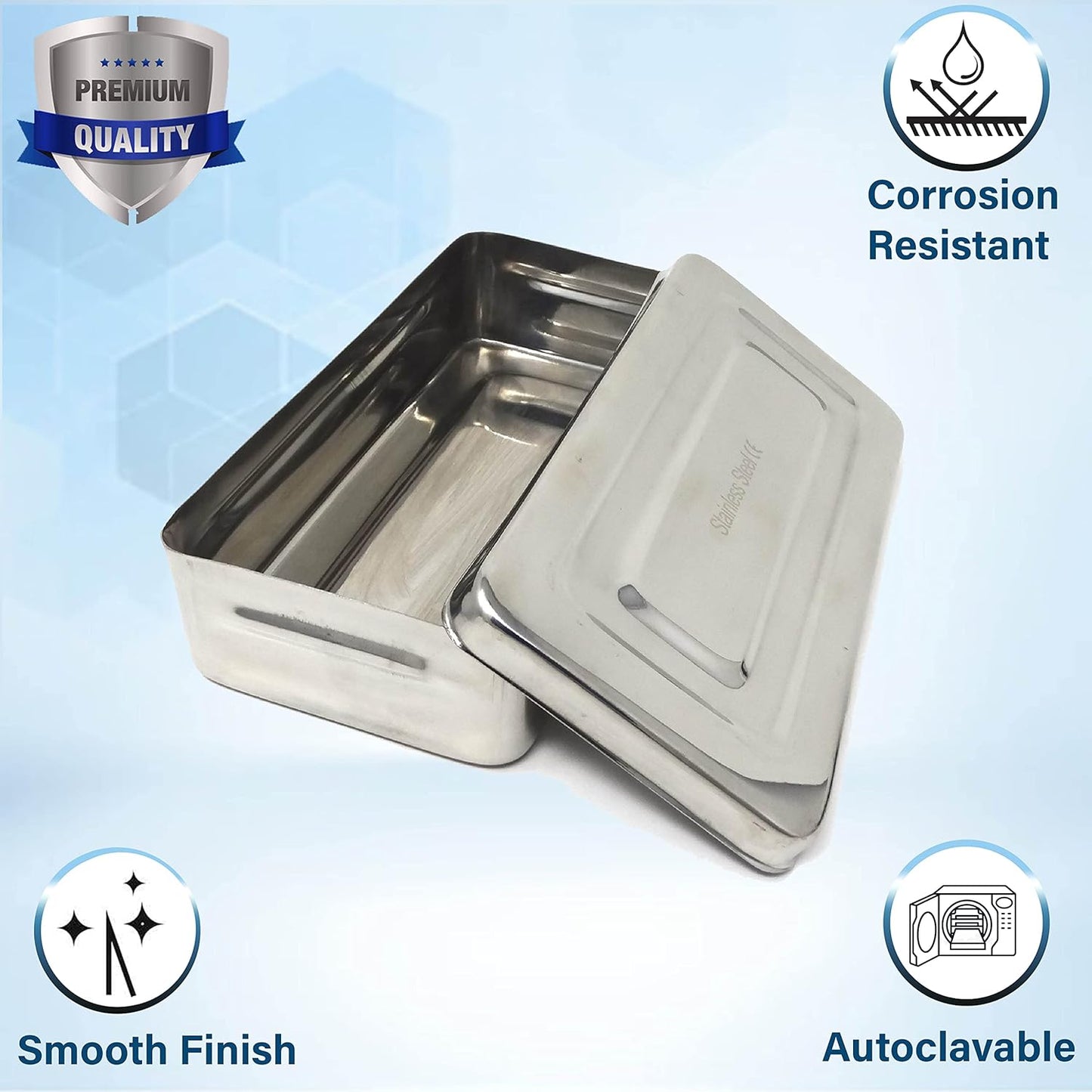 Stainless Steel LAB Dental Sterilizer Instrument Box, Organizer Jewelry/Tool Storage Tray with Lid - 8L x 5W x 2H