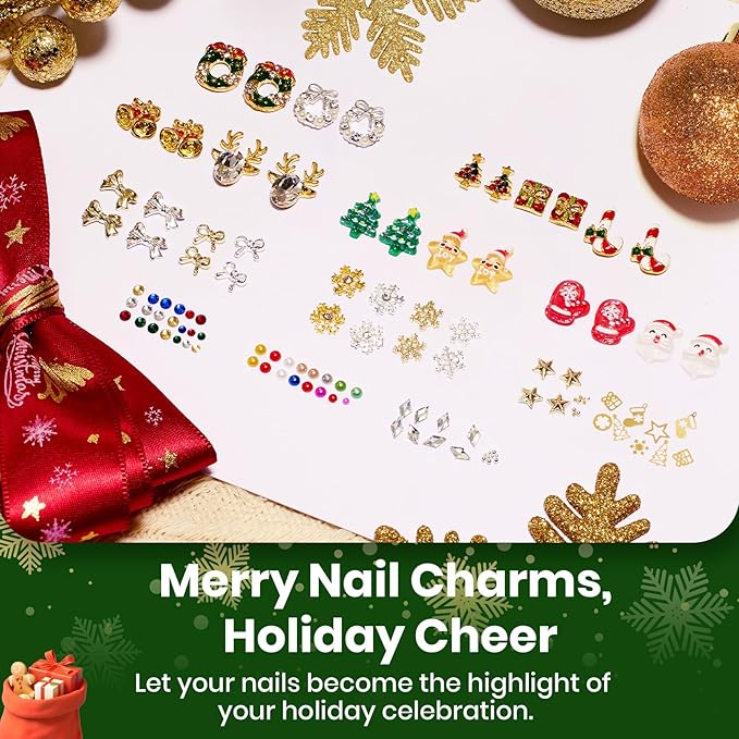 Beetles Christmas Rhinestones Glue Kit - 15ml Nail Rhinestone Glue and 3D Sculpting Gel with Christmas Diamond Jewelry & Bonus Tweezers for Nail Art DIY Gifts