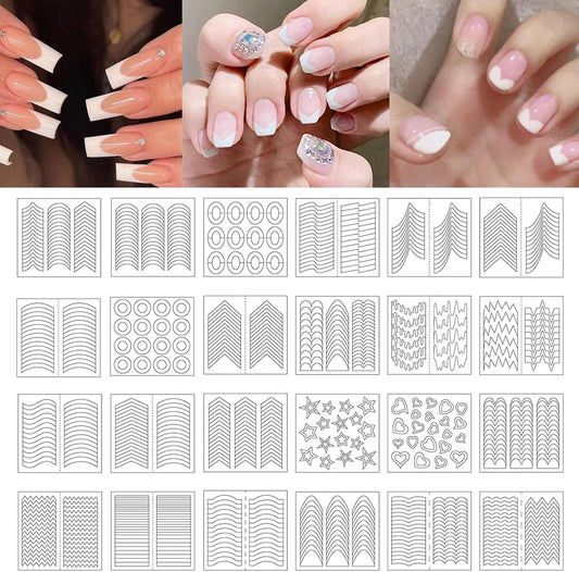 72 Sheets 2136 Pieces French Manicure Nail Art Stickers,32 Designs Self-Adhesive Nail Tips Guides for DIY Decoration Stencil Tools French tip Nail Guides kit (72 Sheets 32 Designs) US290 (72)