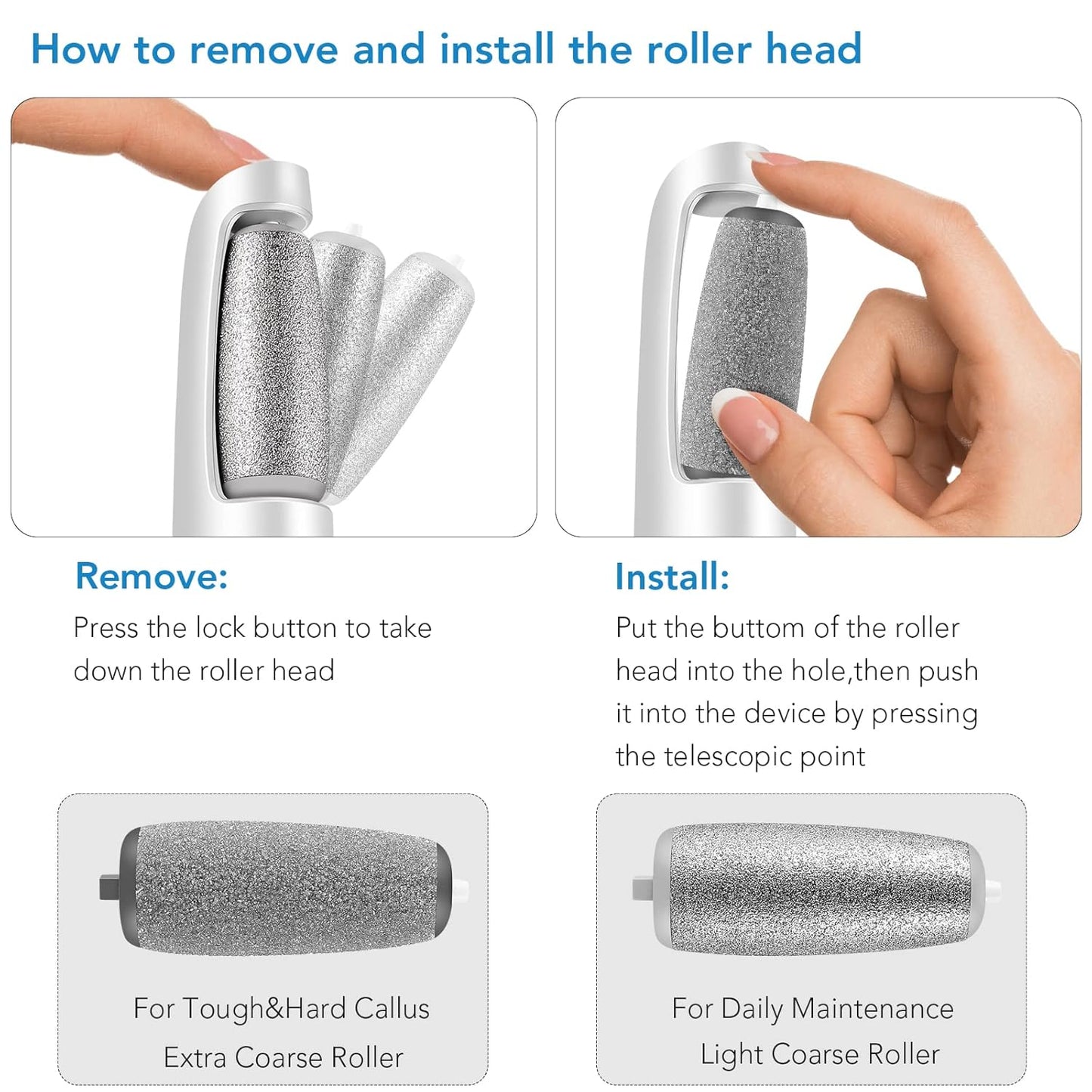 LINKEVAP Electric Callus Remover for Feet, Professional Pedicure Kit Foot Scrubber for Dry, Dead, Cracked, Hard Skin, at Home Feet Spa Care Kit for Men & Women (Cold White)
