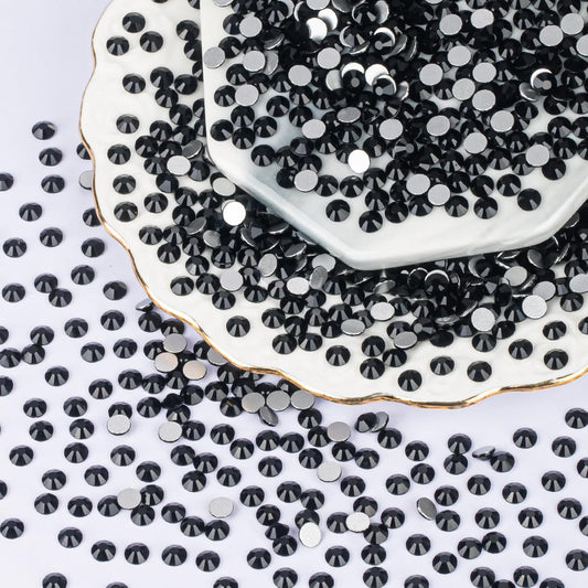 2000PCS Black Rhinestones Bulk, Flat Back Crystal Glass Stone Round Gems,SS30, 6.4-6.6mm