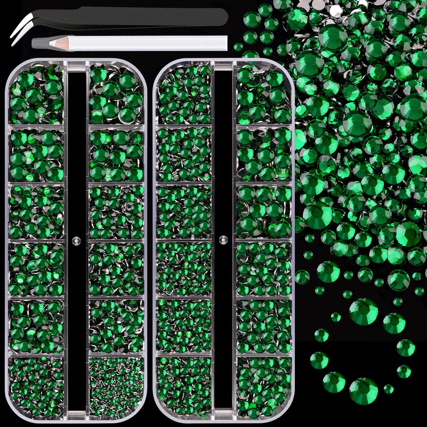 Resin Rhinestones for Crafting, 2 Boxes Dark Green Flatback Crystals for Bedazzling Crafts DIY Nail Art Deco, Non Hotfix Bulk Gems for Tumbler Shoes Clothing Fabric Face Makeup