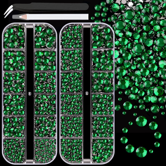 Resin Rhinestones for Crafting, 2 Boxes Dark Green Flatback Crystals for Bedazzling Crafts DIY Nail Art Deco, Non Hotfix Bulk Gems for Tumbler Shoes Clothing Fabric Face Makeup