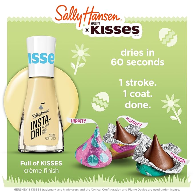 Sally Hansen Insta-Dri Hershey Kisses Nail Polish | Quick Dry, Long Lasting, Streak-Free Shine | Opaque, Glossy | 730 Full of KISSES | Pale Butter Yellow Nail Color