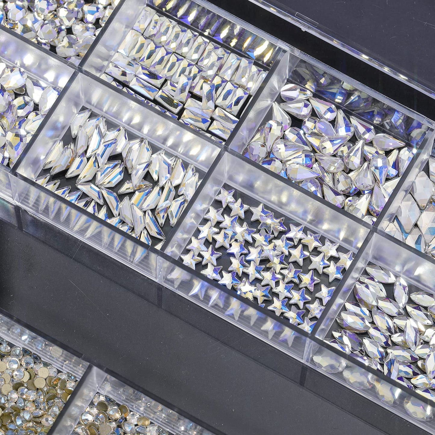 HNUIX Nail Rhinestones - 4550pcs Crystal Blue Moonlight, Multiple Shape Gems, Flatback Rhinestones, with Kit and Glue Gel, for Nail Art