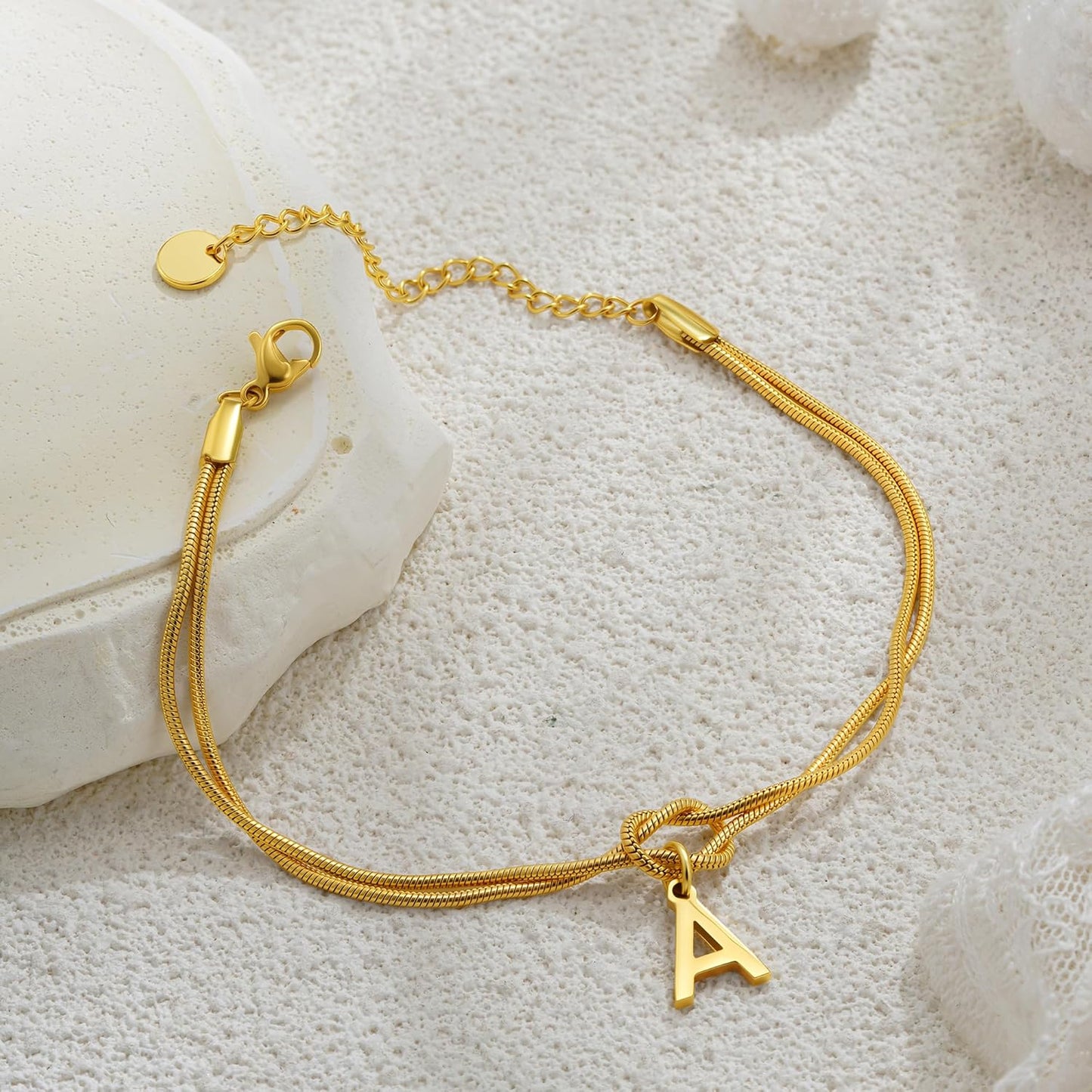 Stocking Stuffers for Teen Girls - 18K Gold Plated Love Knot Initial Bracelets for Women Friends Bridesmaid Gifts Dainty Gold Bracelets Birthday Christmas Gifts for Teens Women