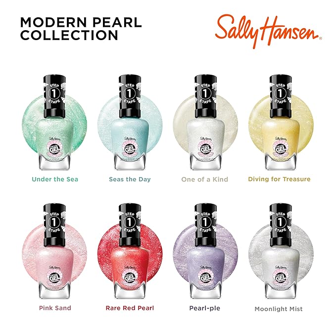 Sally Hansen Miracle Gel Pearls Salon Quality Nail Polish | Gel-Like Formula, Two-Step System, No UV Light Needed, Long Lasting | Sheer | 904 One of a Kind | Milky White Shimmery Nail Polish