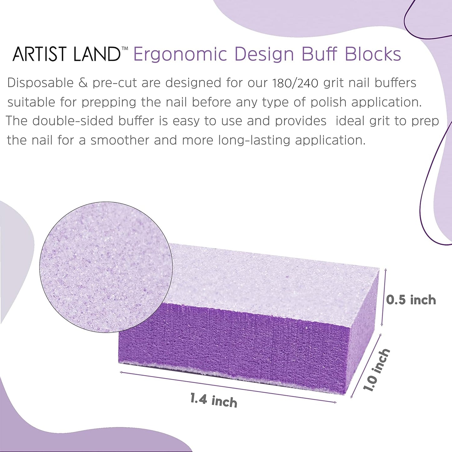 Purple Mini Buffer Set 180/240 Grit – 50 Ct - Professional Grade Salon Quality Nail Buffing Blocks Pack for Pre-Application of Polish, Gel, Acrylic, Double-Sided Buffer Blocks