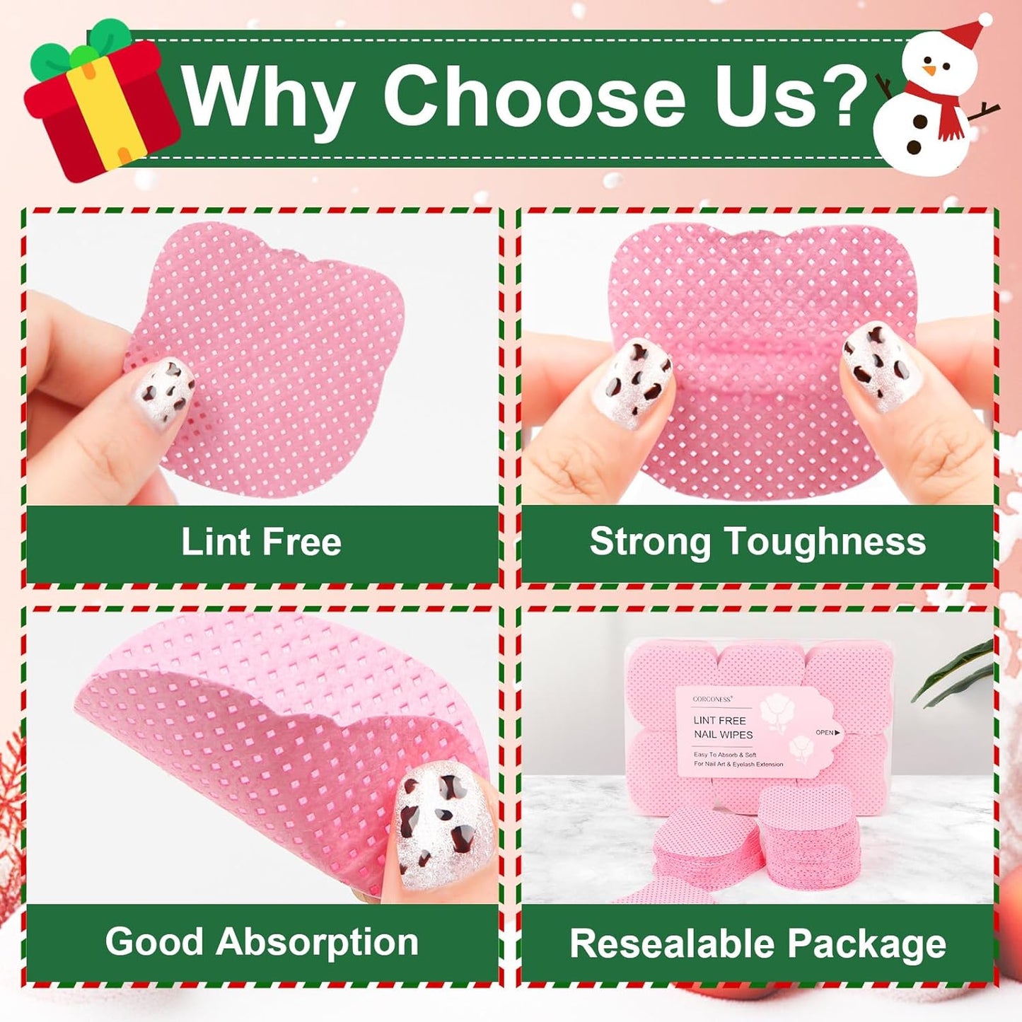 Lint Free Nail Wipes 1200PCS Cute Bear Head Shape Non-Woven Nail Polish Remover Wipes No Lint Cleaning Wipes Pink Soft Nail Wipes Nail Stuff Dry Pads For Nail Art & Eyelash Extension