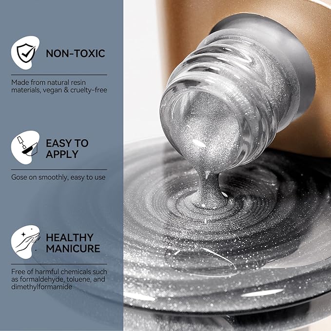 Cat Eye Nail Polish Non Gel, Air Quick Dry, Magnetic Fingernail Polish Silver Metallic Nail Lacquer Holographic Mooncat Nail Concealer Polish For Nail Art Long Lasting 1PC