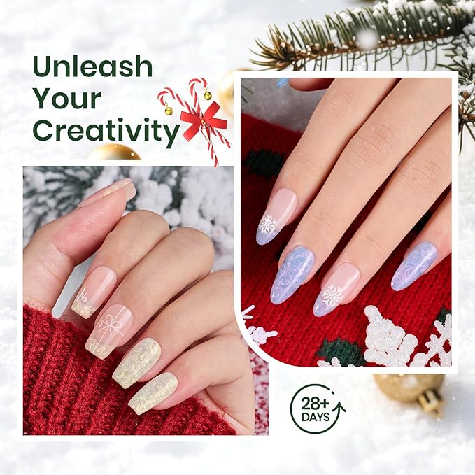 Beetles Christmas Gel Nail Polish Set – Dreamscape in Snow Pearl Gel Polish, 6 Color Winter Pink Purple Blue Yellow Festive Gel Nail Kit, Soak Off UV LED Nail Drawing Manicure Holiday Gift for Women