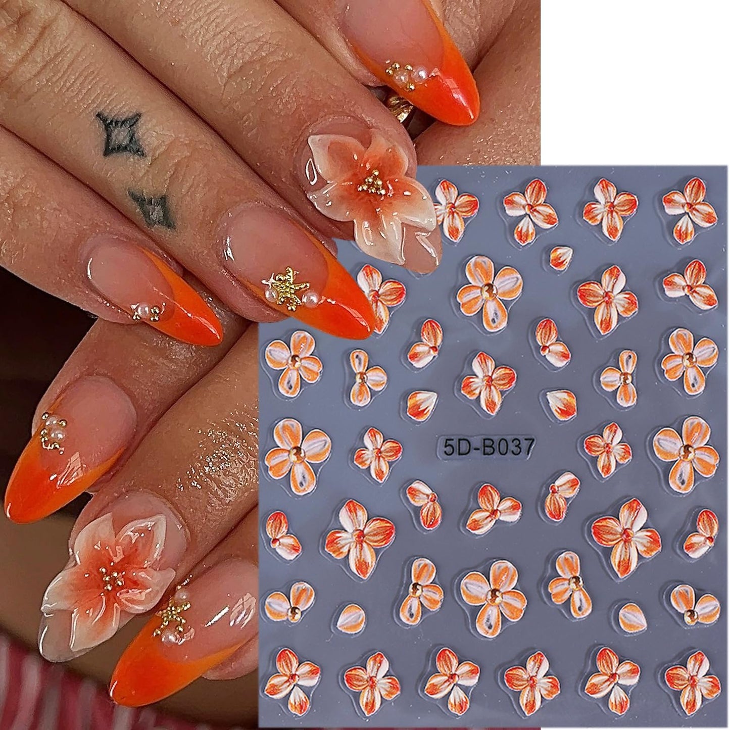 1 Sheets 5D Embossed Flower Nail Decals for Nail Art Self-Adhesive Cute Floral Nail Art Stickers Hawaii Flowers Nail Stickers Fall Nail Design Sticker for Women DIY Nail Decoration