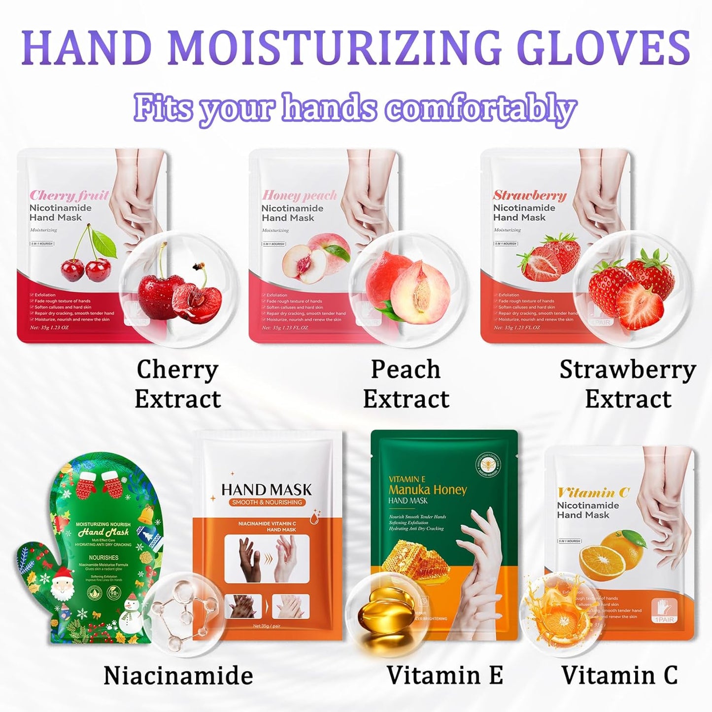 Hand Mask Moisturizing Gloves 6 Pack,Hydrating Hand Mask for Women,Soft Gloves for Dry Cracked Skin D