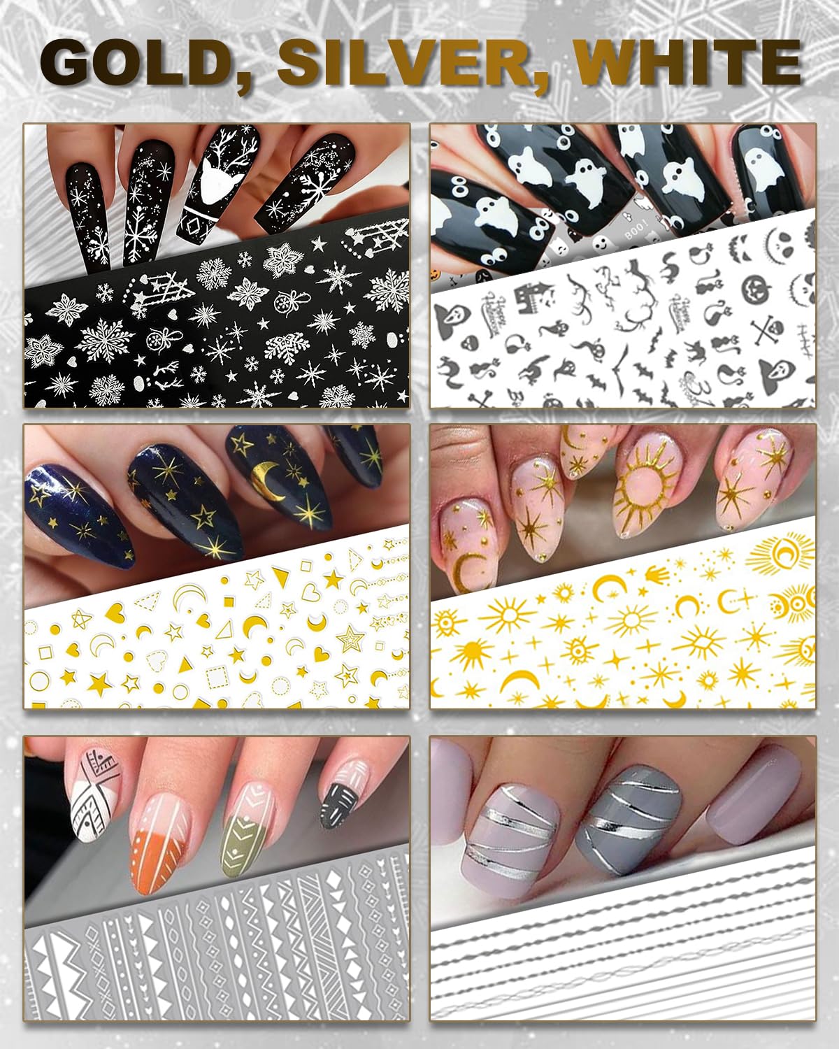 30 Sheets All Holiday Nail Art Stickers, Variety Pack Seasonal Nail Decals, Self-Adhesive Colorful Design for Daisy Flowers Butterflies Star Halloween Christmas