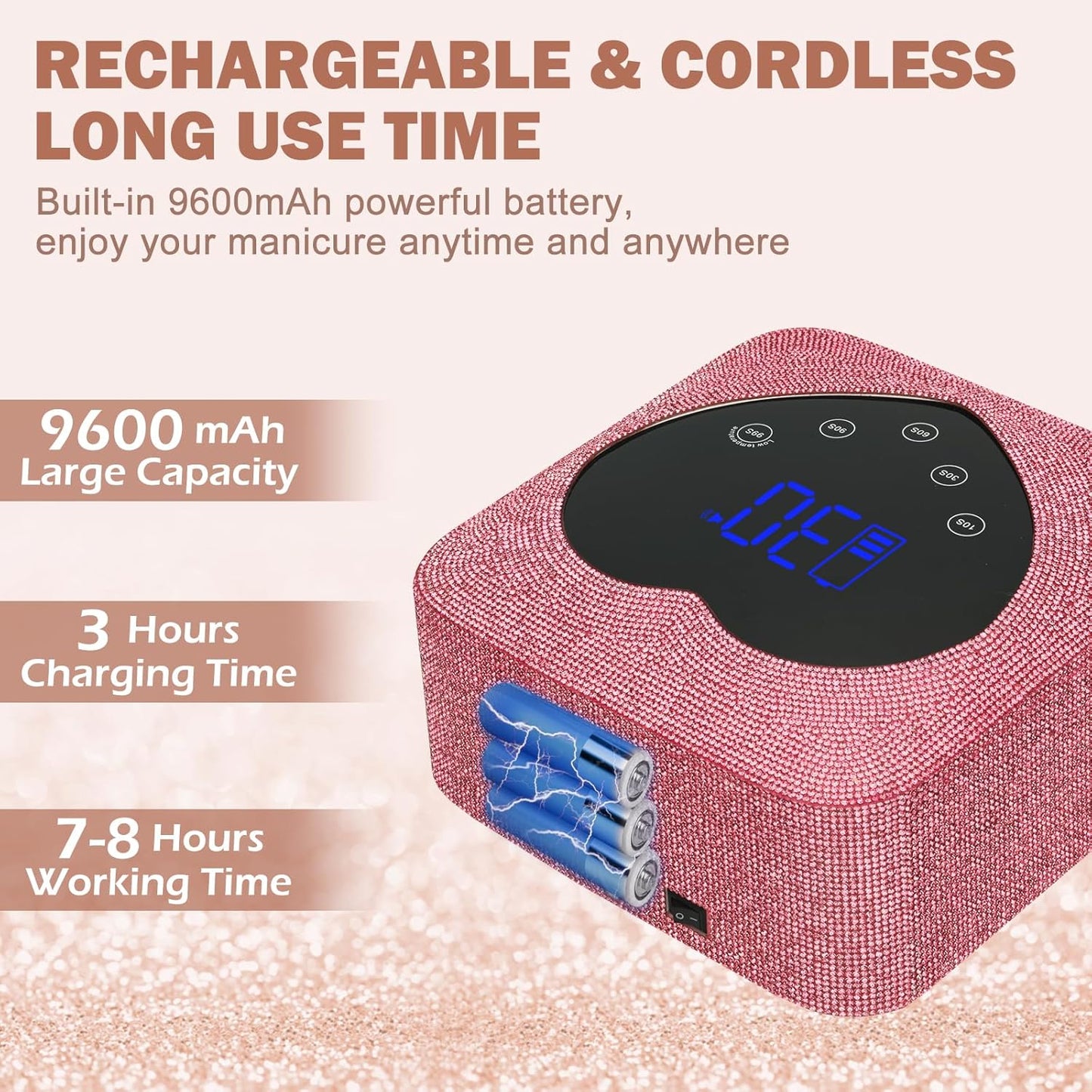 UV LED Nail Lamp Rechargeable 72W Cordless Portable UV Light for Gel Nails Polish,Rhinestones Nail Dryer Light with Glove,Auto Sensor,5 Timer,30 Beads,Fast Curing Gel X Polish Lamp for Home Salon