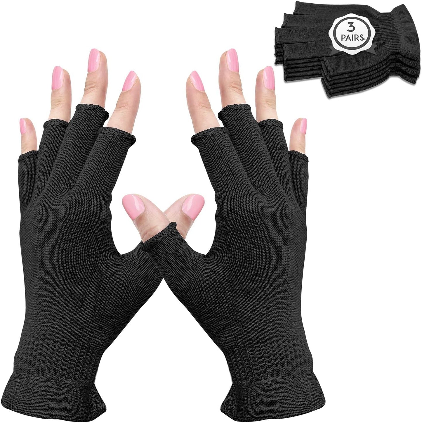 MIG4U 3 Pairs Fingerless Moisturizing Gloves, Half Finger Touchscreen Beauty Glove for Eczema, SPA, Dry Hands, Skin Treatment, Summer Sun UV Protection (S/M, Black-3pairs)