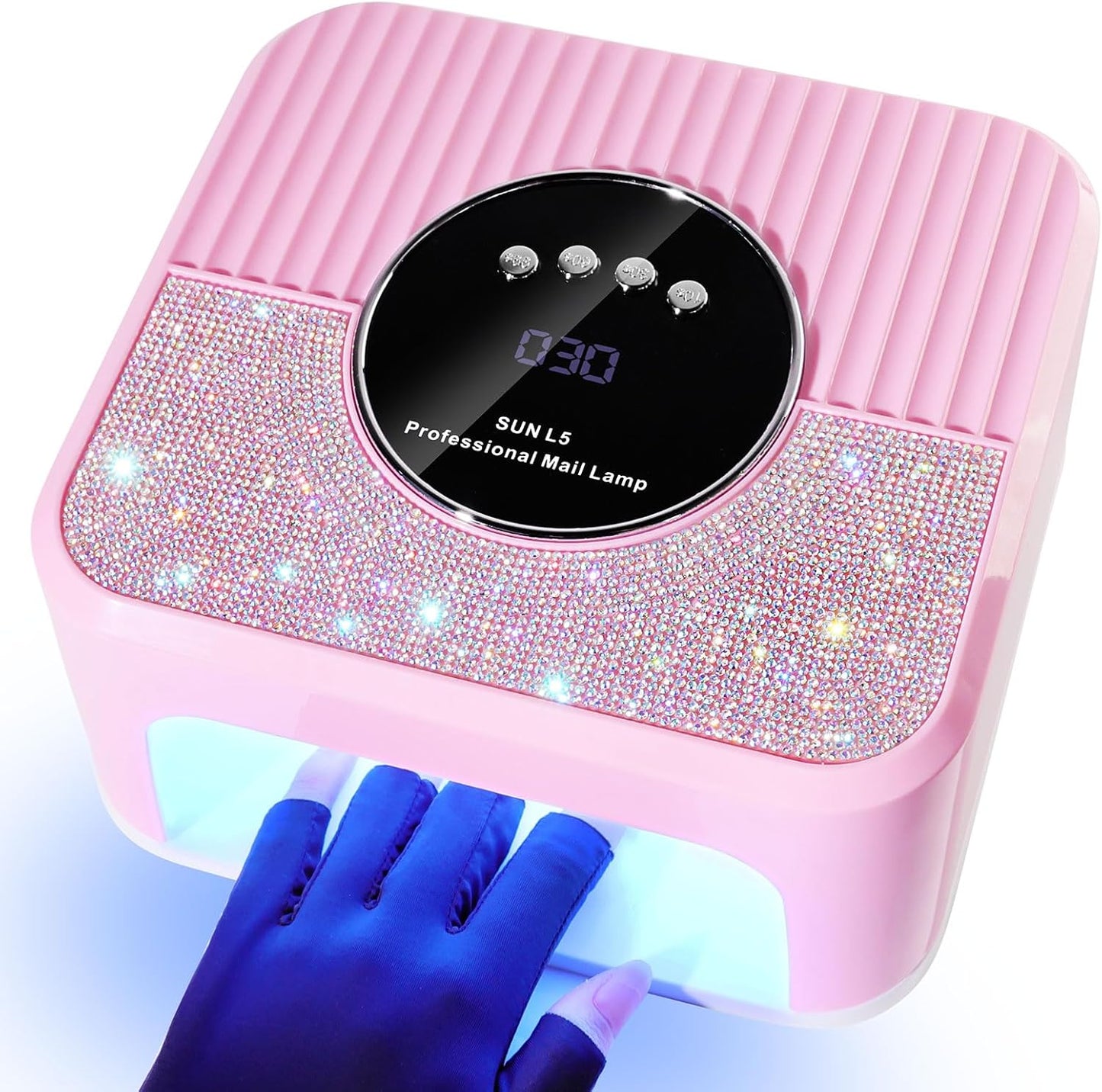 LimeGirl UV LED Nail Lamp Kit for Gel Polish Professional Fast Curing Pink Dryer Light Set with UV Protection Gloves Cordless Rechargeable Nail Art Cure Machine for Manicure Pedicure at Home and Salon