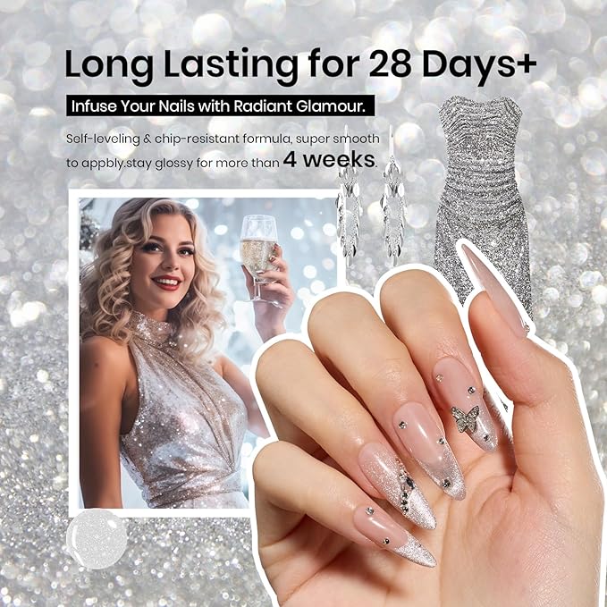 Beetles Cat Eye Gel Nail Polish, 1 Pcs 9ml Sliver Glitter Cat Eye Sliver Dreamscape with Magnet Soak Off LED Nail Manicure DIY Art Home Salon Gifts for Women