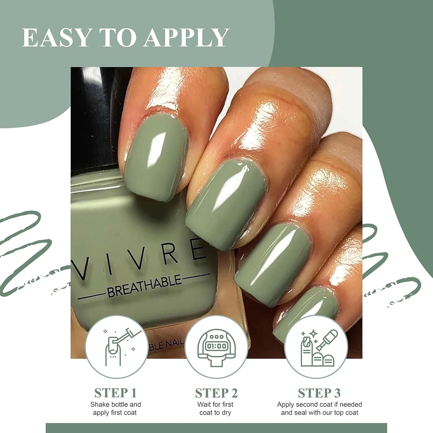 VIVRE Cosmetics Nail Polish - Quick Dry, Shiny, Halal for Girls, Vegan, Non-Toxic for Women, Long Lasting, Certified Breathable and Water Permeable - Take Me to the Spa