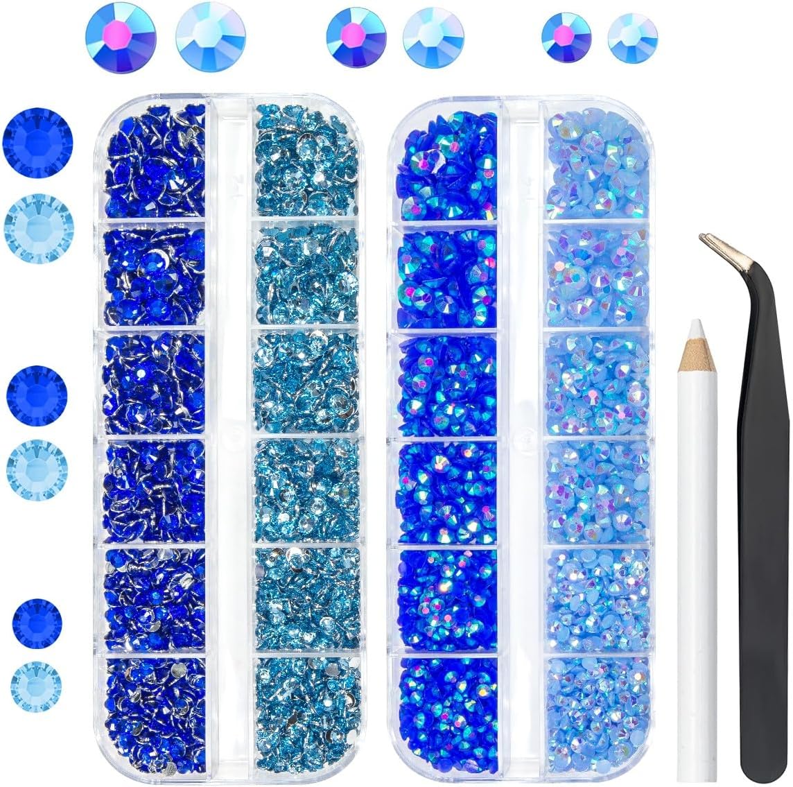 Blue Resin Rhinestones Bulk for Crafting 3mm 4mm 5mm Flatback Crystal Stones Non-Hotfix Light Blue Royal Blue Gems Diamonds Charms Supplies for Nails Eyes Face Makeup Crafts DIY Tumblers Bottle