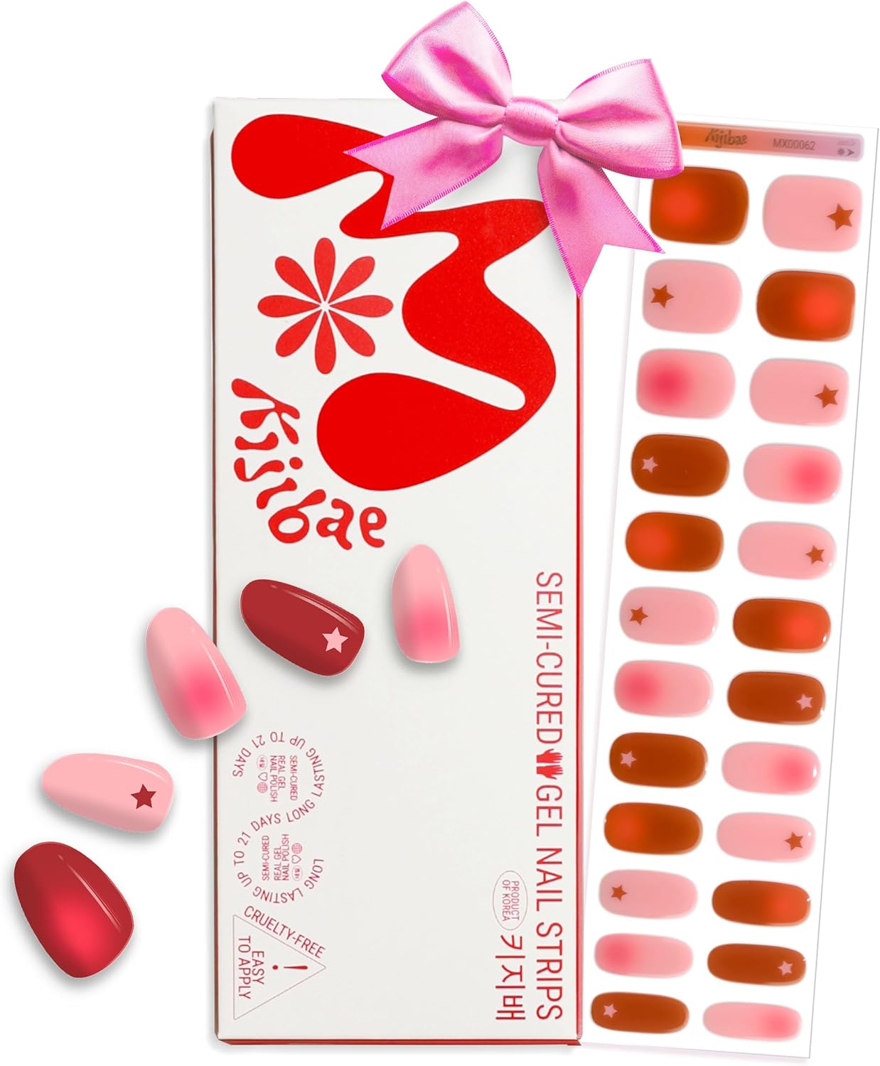 Semi Cured Gel Nail Strips - Trendy Nail Polish Wraps Works with Any UV Lamp - Long Lasting Easy Salon Manicure - 24pcs with 2 Prep Pads, Nail File & Cuticle Stick (Star Burst)