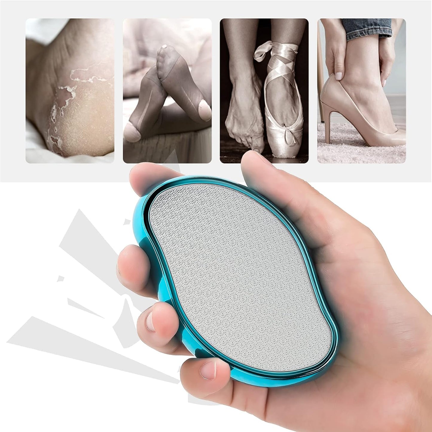 BEZOX Glass Foot File, Foot Scrubber Callus Remover for Wet and Dry Feet, Portable Handheld Sized Foot Scraper for Cracked Heel - Shinning Blue