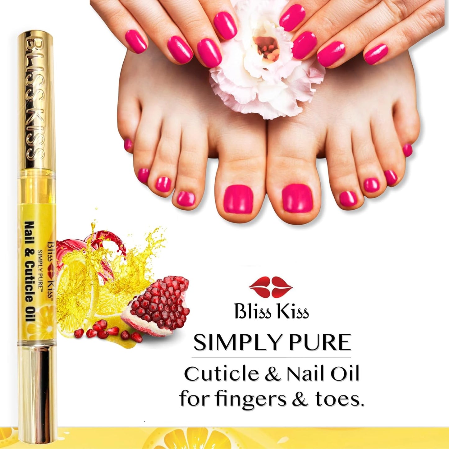 Bliss Kiss | 1 Crisp Fragrance | Nail Oil Cuticle Pen w/Vitamin E & Jojoba⏤Nail Strengthener Nail Growth Serum for Brittle Peeling Breaking Thin Nails
