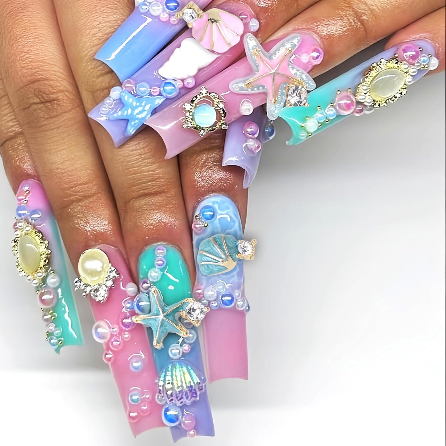 24Pcs Alloy Seashell Starfish Nail Charms for Acrylic Nails 3D Shiny Metal Seashell Starfish Nail Rhinestone Ocean Silver Diamond Starfish Nail Charms Nail Accessories for Women DIY Manicure Decor