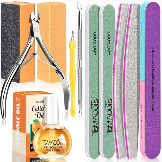 TsMADDTs Manicure Kit for Women with Nail Files, Buffer Blocks, Polishing Buffers, Cuticle Nipper, Pusher and Cuticle Oil