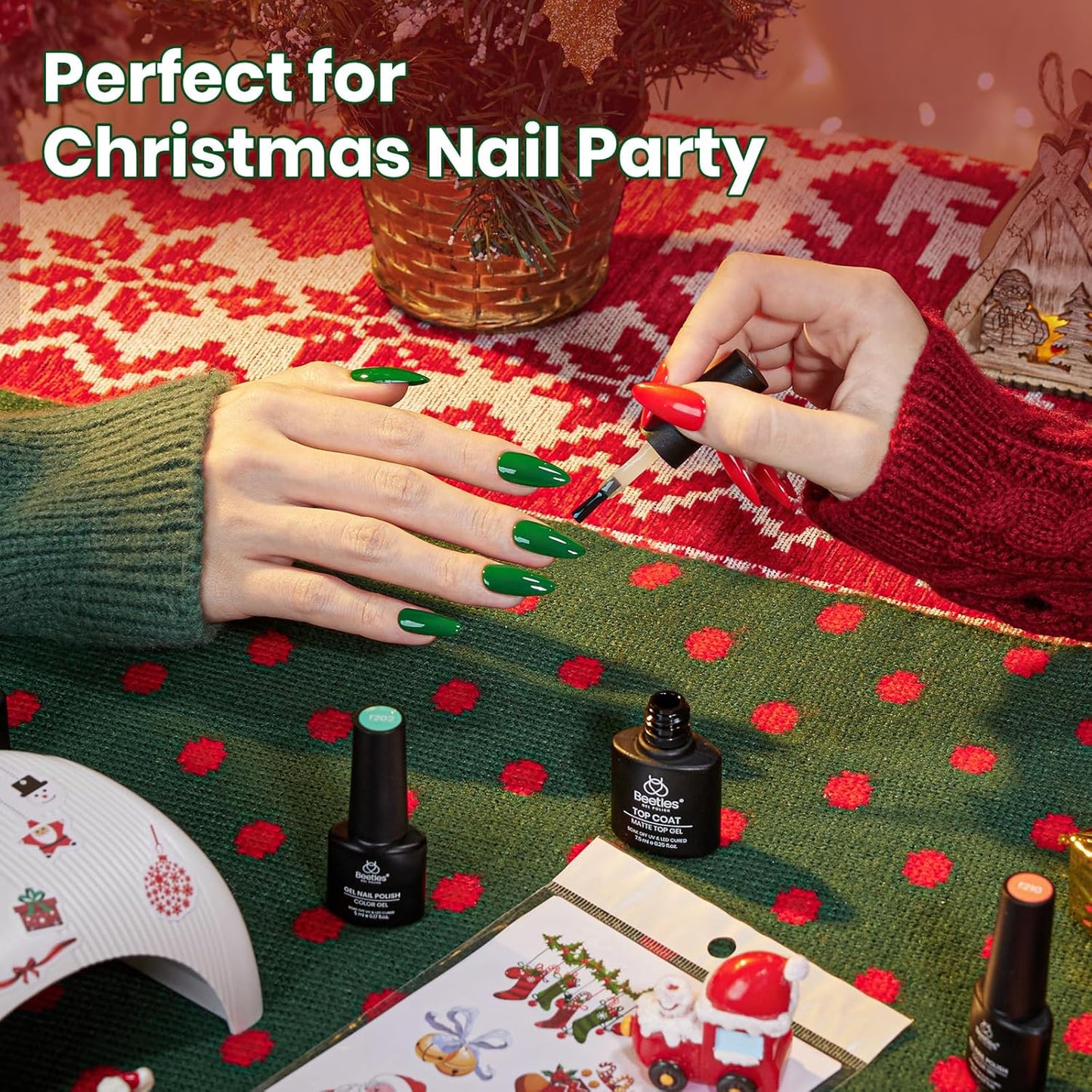 Beetles Gel Nail Polish Kit 66 Pcs with U V Light - 35 Color Christmas Gel Nail Kit Gifts for Teens Girls Women Soak Off Emotional Spectrum Red Winter Manicure Nails Decoration Tool Home DIY Set