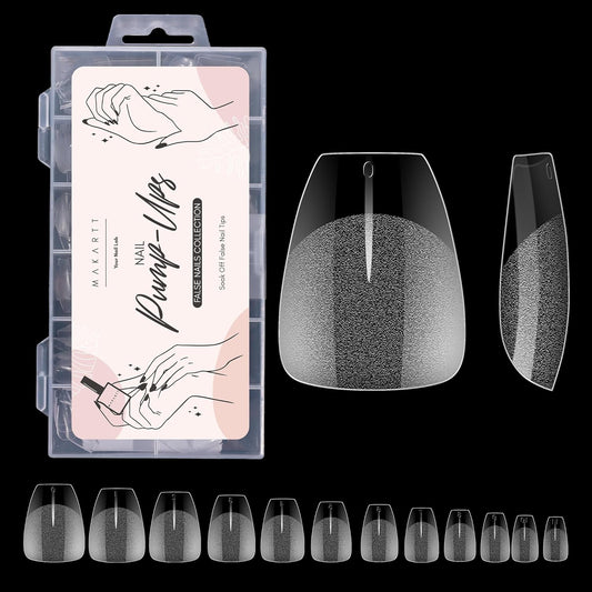 Makartt Extra Short Coffin Fake Nail Tips: 120pcs Full Cover Pre-shape Half Matte Clear Soft Gel Nail Tips French Press on Acrylic False Extension, 12 Sizes Salon Home DIY