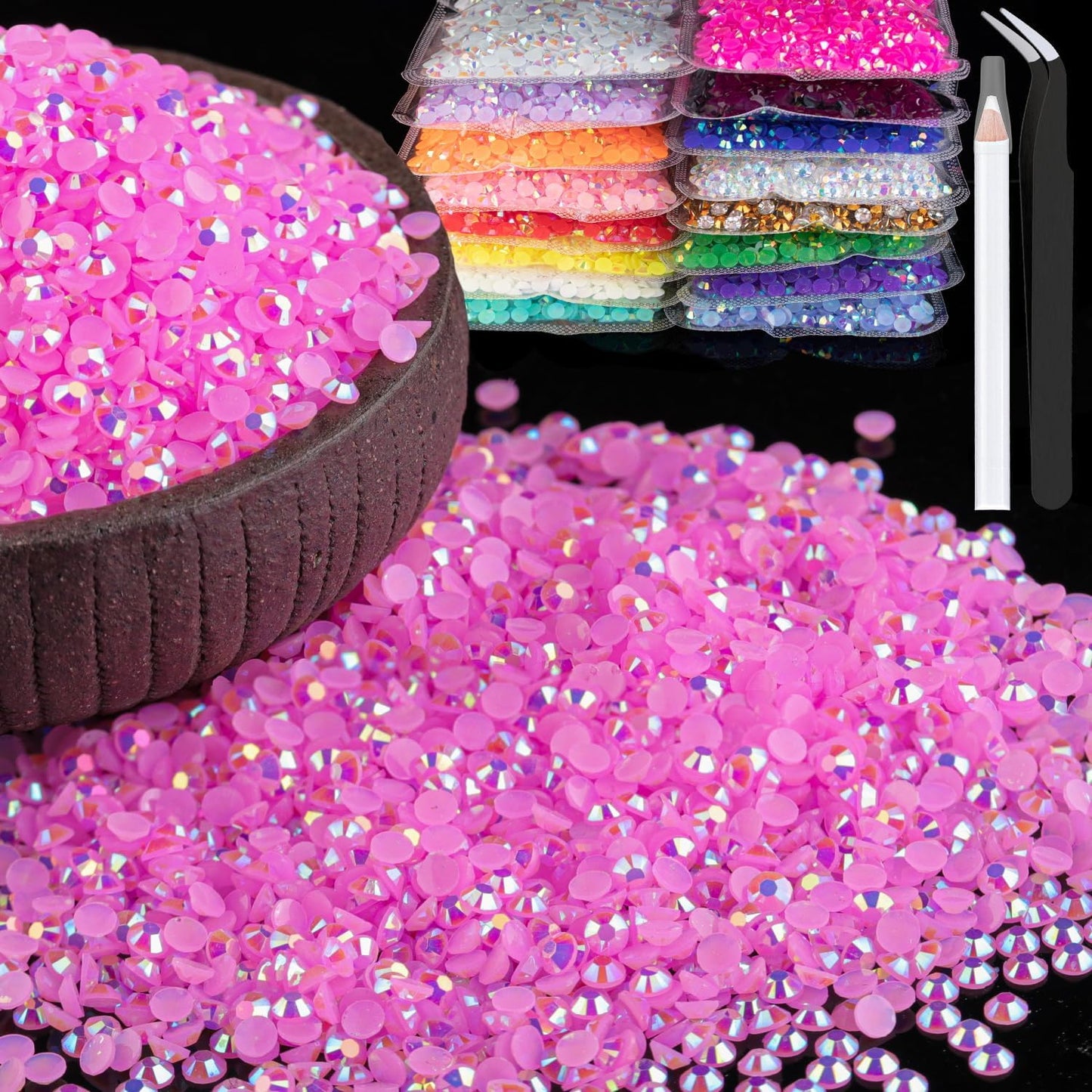 6000pcs 4mm Resin Rhinestones Bulk, Pink AB Flatback Round Jelly Rhinestones Bedazzling Non Hotfix Crystal Gems Large Quantity Wholesale for DIY Crafts Clothes Bottles Tumblers Face Makeup Manicure