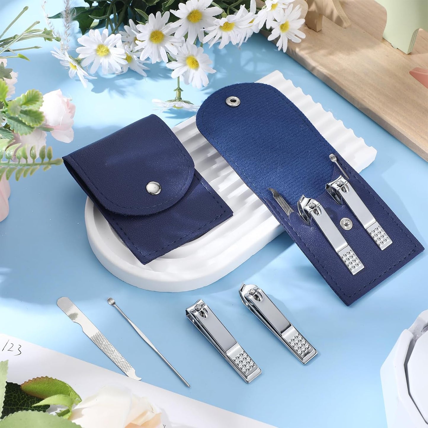 Lasnten 24 Set Christmas Manicure Set Bulk Nail Clippers Grooming Nail Kit Stainless Steel Professional Pedicure Kit Pedicure Tools with Travel Case Gifts for Xmas Men Women(4 in 1,Dark Blue)