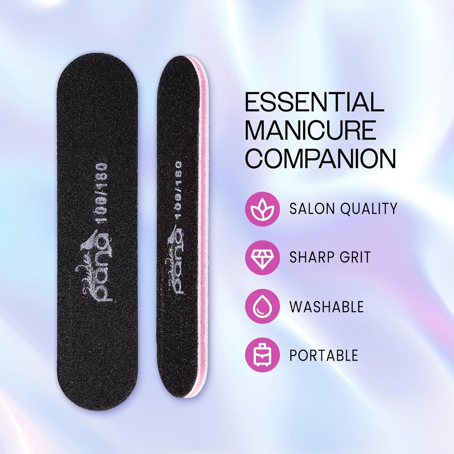 25PCS Mini Size PANA Professional Double Sided Nail Files - Black, 100/180 Grit - Emery Board Nail Buffering File Manicure Pedicure Nail Polisher Washable
