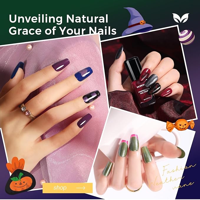 Morovan Dark Nail Polish Set: Glitter Green Dark Red Black Hot Pink Brown Shimmer Fingernail Polish Kit Air Quick Dry Nail Pack for Halloween Nail Art Manicure Gift Holiday Party for Women Girls