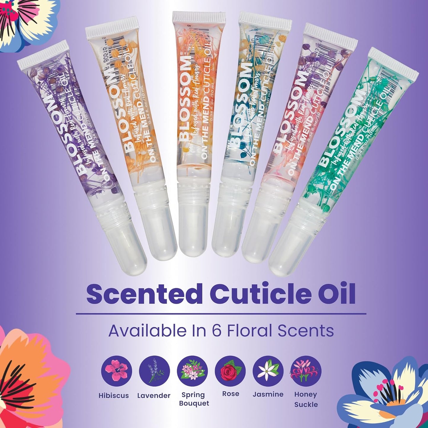 Blossom Cuticle Oil Pen for Nails, On the Mend Scented Travel Nail Oil for Growth and Strength, Infused with Real Flowers 0.34oz, Jasmine