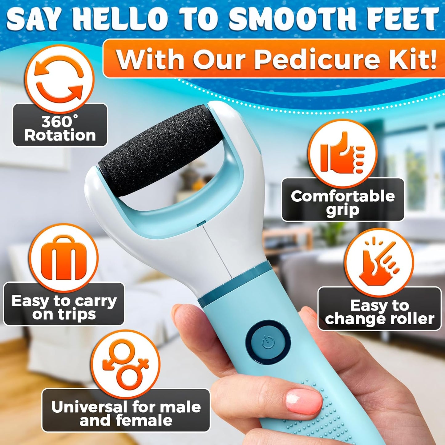 Rechargeable Electric Foot Callus Remover Tool – High-Speed 2800 RPM Electric Foot Sander Callus Remover with Replaceable Roller – Compact & Easy Maintenance, Up to 1-Hour Runtime for Smooth Feet