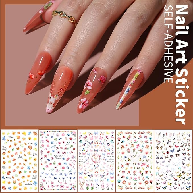 FANDAMEI Nail Art Brushes Set, Nail Art Kit, Nail Design Kit, Nail Art Dotting Pens, Nail Stickers, Butterfly Nail Art Sequins, Nail Foils, Nail Art Flakes Iridescent, Rhinestones For Nails
