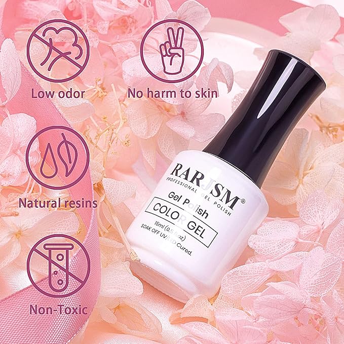 RARJSM Milky Pink Gel Nail Polish LED UV Gel Soak Off Transparent Nude Pink Nail GelPolish Varnish Nail Art Color 15ML Single Bottle for DIY Home French Manicure