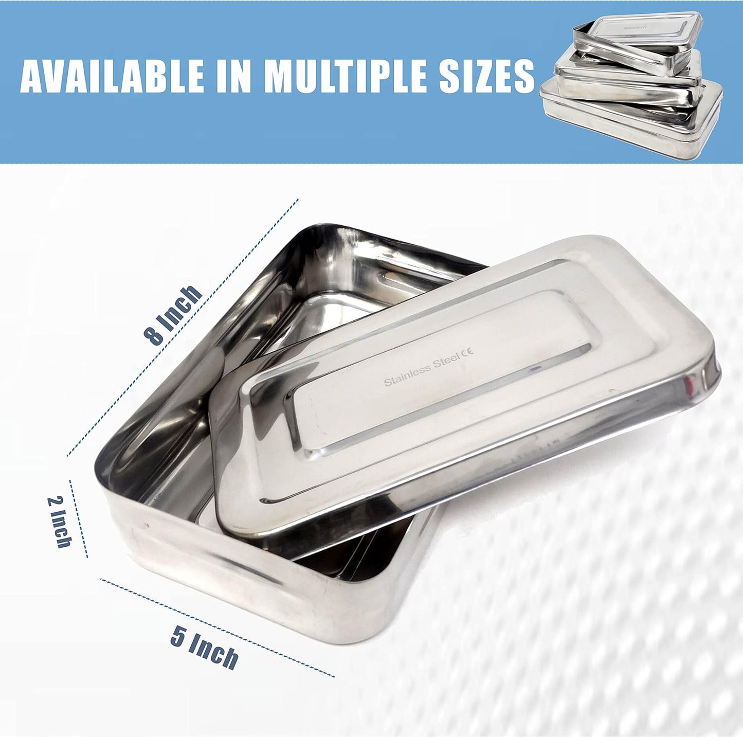 Stainless Steel LAB Dental Sterilizer Instrument Box, Organizer Jewelry/Tool Storage Tray with Lid - 8L x 5W x 2H