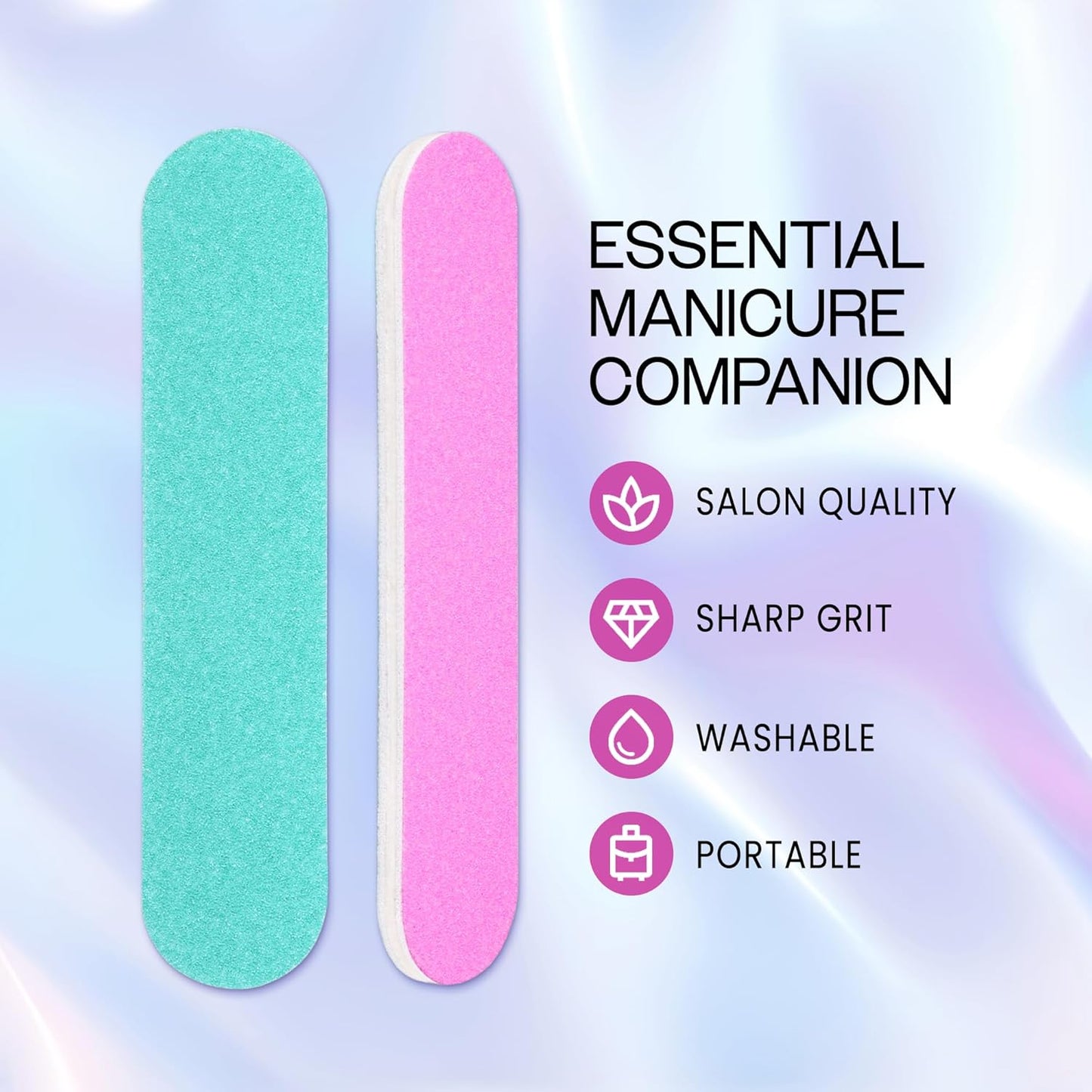 25PCS Mini Size PANA Professional Double Sided Nail Files - Pink&Teal, 80/80 Grit - Emery Board Nail Buffering File Manicure Pedicure Nail Polisher Washable