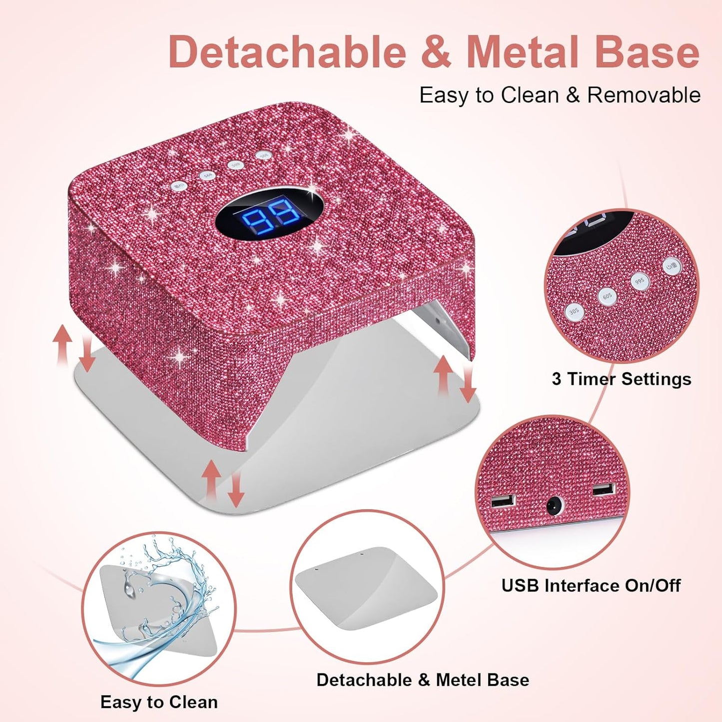 Cordless UV Nail Lamp, 54W Rechargeable UV Light for Gel Nails, Nail Dryer with 3 Timer Modes, Professional Quick Dry Curing Lamp for Salon & Home (Red Diamond)