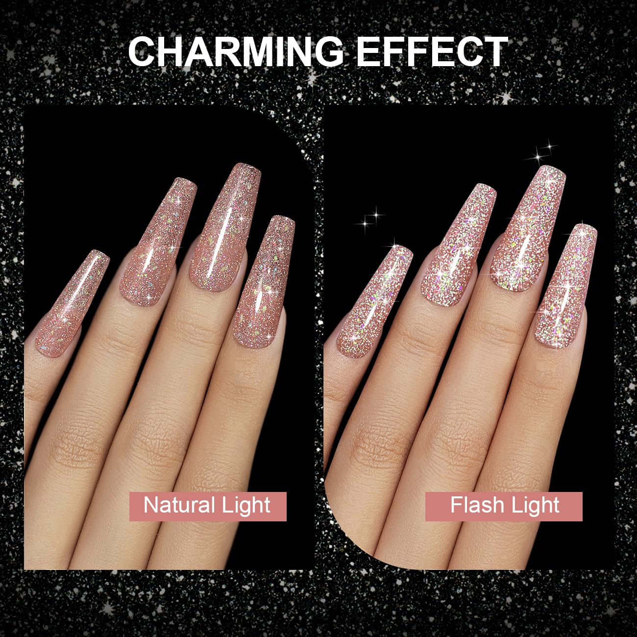 RARJSM Reflective Glitter Gel Polish Rose Gold Disco Shimmer Sparkling Glitter Iridescent Sparkly Shiny Gel Polish Holographic Gelpolish Soak off U V/L E D Nail Art Varnish for Salon DIY at Home