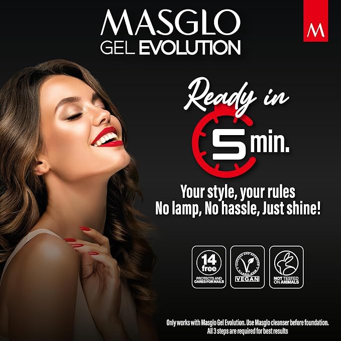 MASGLO Gel Evolution – Set of 3 Nail Polishes No UV/LED Lamp Needed, Fast-Drying, 12-Day Wear, 14-Free Formula, High-Gloss Finish, vegan (0.5 oz Each)